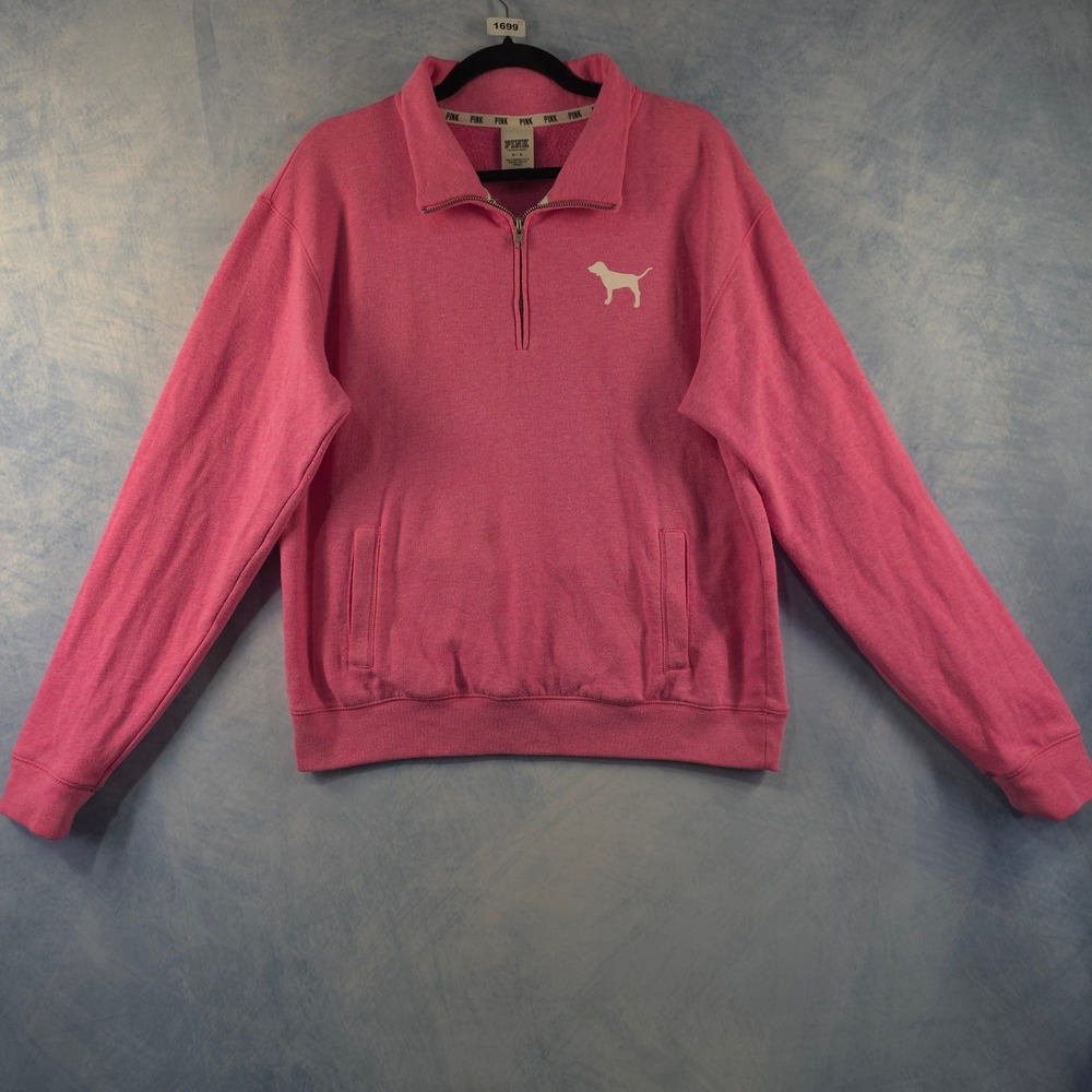 Pink Victoria's Secret Quarter Zip Sweatshirt Pink Dog Logo Pullover Medium